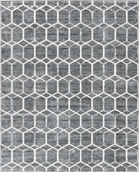 Grey 8' x 10' Matrix Trellis Rectangle Area Rug 100% Polyester Geometric Pattern Modern Carpet for Living, Dining, Bedroom, Office for Sale at Rug Engine