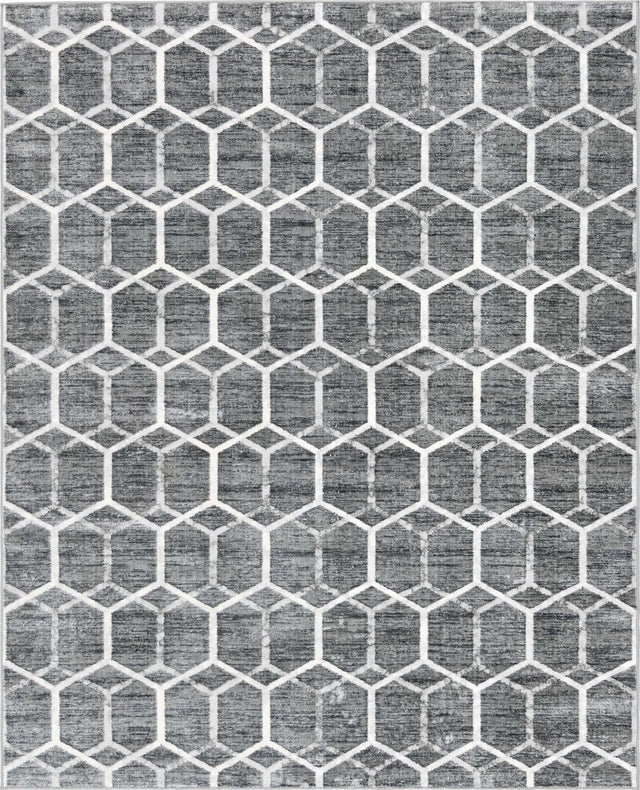 Grey 8' x 10' Matrix Trellis Rectangle Area Rug 100% Polyester Geometric Pattern Modern Carpet for Living, Dining, Bedroom, Office for Sale at Rug Engine