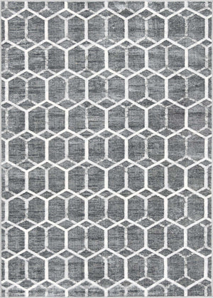 Grey 7' 1 x 10' Matrix Trellis Rectangle Area Rug 100% Polyester Geometric Pattern Modern Carpet for Living, Dining, Bedroom, Office for Sale at Rug Engine