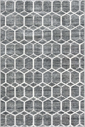 Grey 6' x 9' Matrix Trellis Rectangle Area Rug 100% Polyester Geometric Pattern Modern Carpet for Living, Dining, Bedroom, Office for Sale at Rug Engine