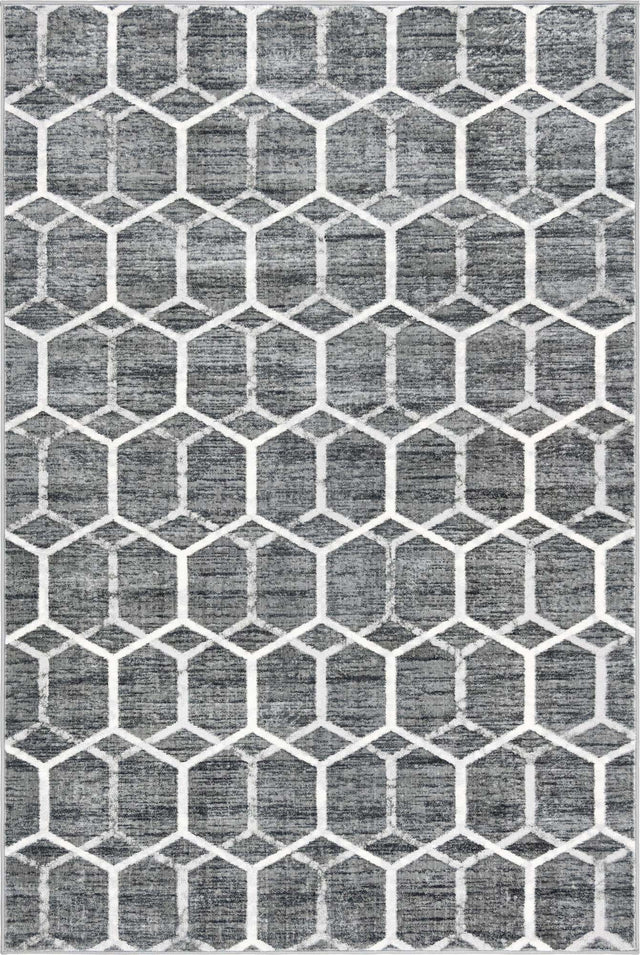 Grey 6' x 9' Matrix Trellis Rectangle Area Rug 100% Polyester Geometric Pattern Modern Carpet for Living, Dining, Bedroom, Office for Sale at Rug Engine