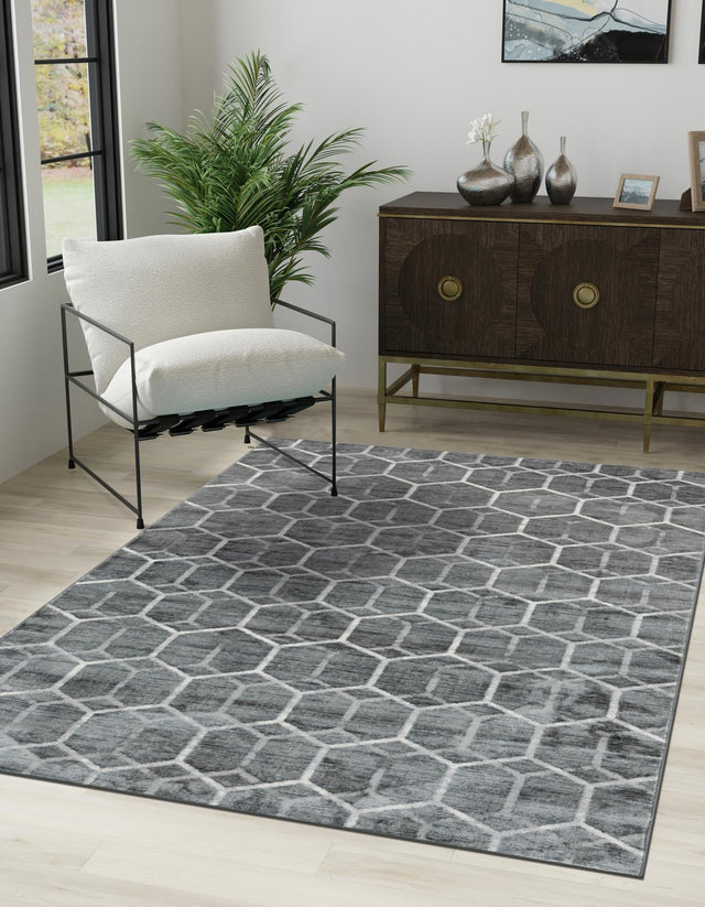 Grey 6' x 9' Matrix Trellis Rectangle Area Rug 100% Polyester Geometric Pattern Modern Carpet for Living, Dining, Bedroom, Office for Sale at Rug Engine
