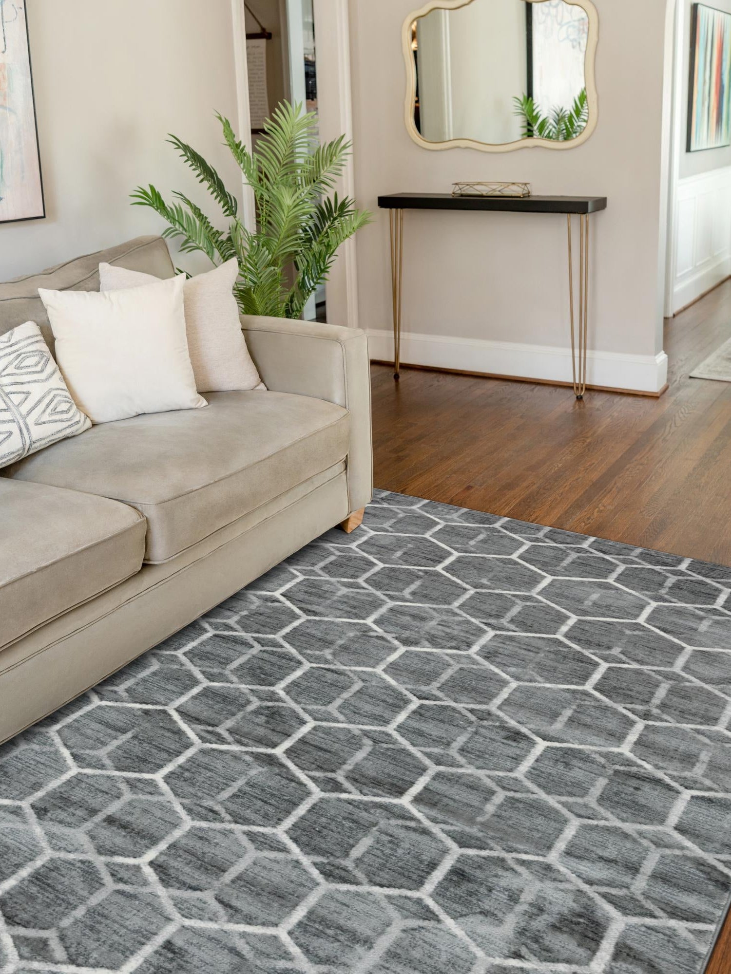 Grey 3' 3 x 5' 3 Matrix Trellis Rectangle Area Rug 100% Polyester Geometric Pattern Modern Carpet for Living, Dining, Bedroom, Office for Sale at Rug Engine