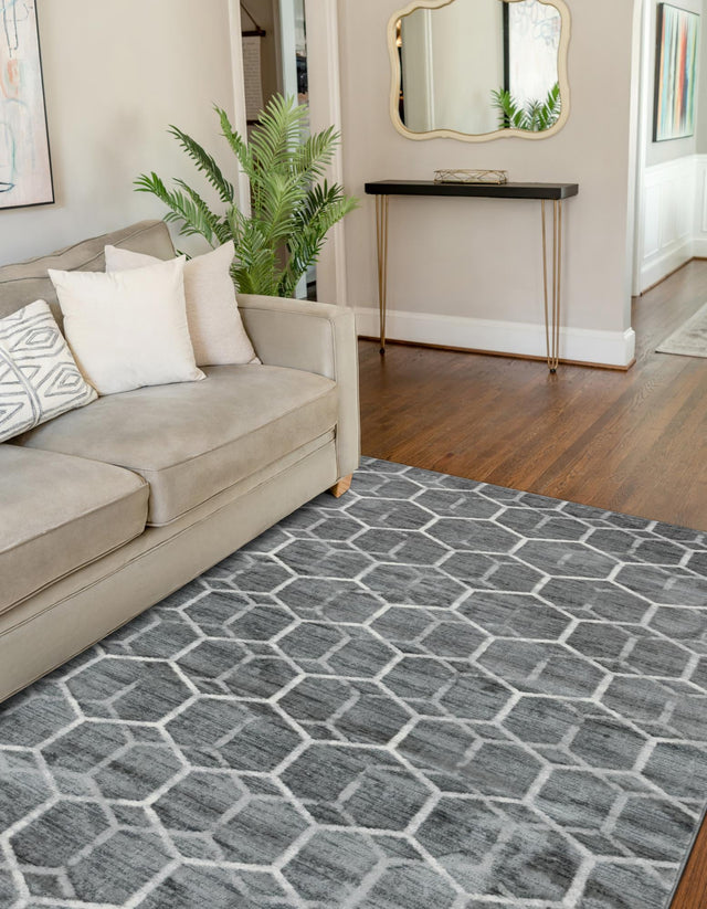 Grey 6' x 9' Matrix Trellis Rectangle Area Rug 100% Polyester Geometric Pattern Modern Carpet for Living, Dining, Bedroom, Office for Sale at Rug Engine