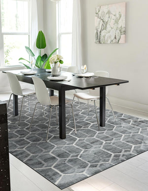 Grey 9' x 12' 2 Matrix Trellis Rectangle Area Rug 100% Polyester Geometric Pattern Modern Carpet for Living, Dining, Bedroom, Office for Sale at Rug Engine