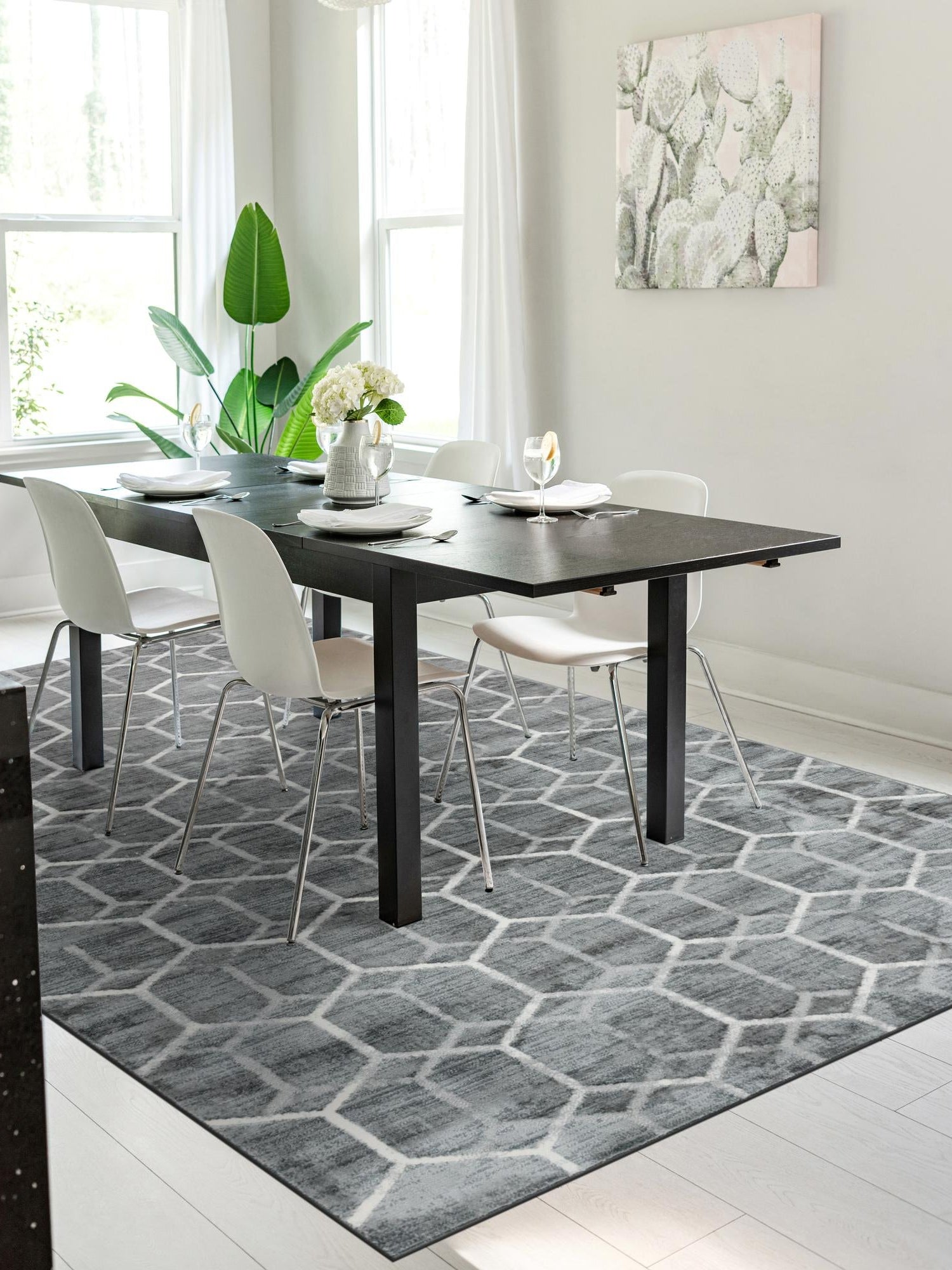 Grey 6' x 9' Matrix Trellis Rectangle Area Rug 100% Polyester Geometric Pattern Modern Carpet for Living, Dining, Bedroom, Office for Sale at Rug Engine