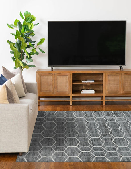 Grey 9' x 12' 2 Matrix Trellis Rectangle Area Rug 100% Polyester Geometric Pattern Modern Carpet for Living, Dining, Bedroom, Office for Sale at Rug Engine