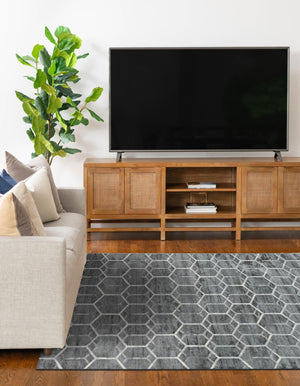 Grey 3' 3 x 5' 3 Matrix Trellis Rectangle Area Rug 100% Polyester Geometric Pattern Modern Carpet for Living, Dining, Bedroom, Office for Sale at Rug Engine
