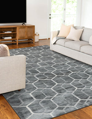Grey 9' x 12' 2 Matrix Trellis Rectangle Area Rug 100% Polyester Geometric Pattern Modern Carpet for Living, Dining, Bedroom, Office for Sale at Rug Engine