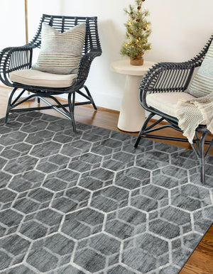Grey 7' 1 x 10' Matrix Trellis Rectangle Area Rug 100% Polyester Geometric Pattern Modern Carpet for Living, Dining, Bedroom, Office for Sale at Rug Engine