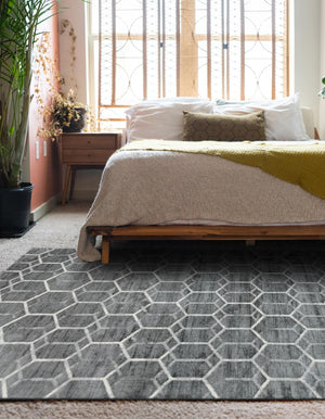 Grey 6' x 9' Matrix Trellis Rectangle Area Rug 100% Polyester Geometric Pattern Modern Carpet for Living, Dining, Bedroom, Office for Sale at Rug Engine