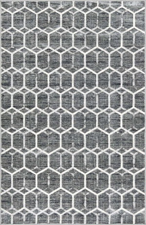 Grey 5' x 8' Matrix Trellis Rectangle Area Rug 100% Polyester Geometric Pattern Modern Carpet for Living, Dining, Bedroom, Office for Sale at Rug Engine