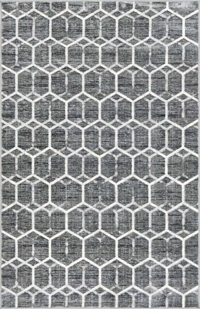 Grey 5' x 8' Matrix Trellis Rectangle Area Rug 100% Polyester Geometric Pattern Modern Carpet for Living, Dining, Bedroom, Office for Sale at Rug Engine