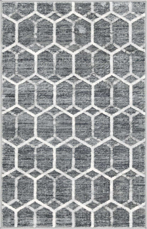 Grey 3' 3 x 5' 3 Matrix Trellis Rectangle Area Rug 100% Polyester Geometric Pattern Modern Carpet for Living, Dining, Bedroom, Office for Sale at Rug Engine