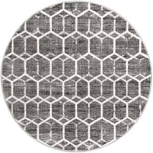 Grey 5' 1 x 5' 1 Matrix Trellis Round Area Rug 100% Polyester Geometric Pattern Modern Carpet for Living, Dining, Bedroom, Office for Sale at Rug Engine