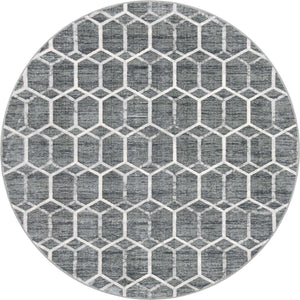 Grey 8' x 8' Matrix Trellis Round Area Rug 100% Polyester Geometric Pattern Modern Carpet for Living, Dining, Bedroom, Office for Sale at Rug Engine