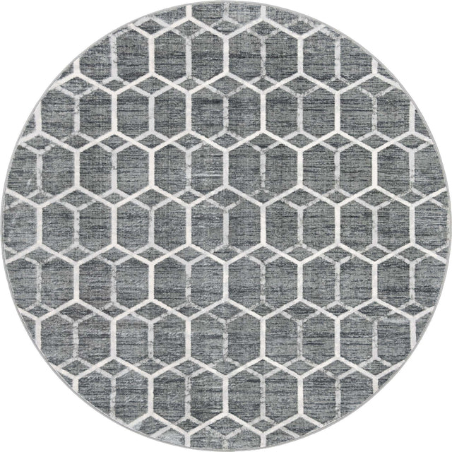 Grey 8' x 8' Matrix Trellis Round Area Rug 100% Polyester Geometric Pattern Modern Carpet for Living, Dining, Bedroom, Office for Sale at Rug Engine