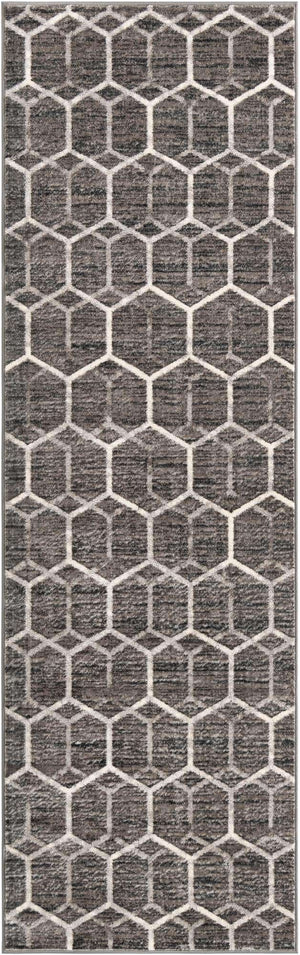 Grey 3' x 10' Matrix Trellis Runner Area Rug 100% Polyester Geometric Pattern Modern Carpet for Living, Dining, Bedroom, Office for Sale at Rug Engine