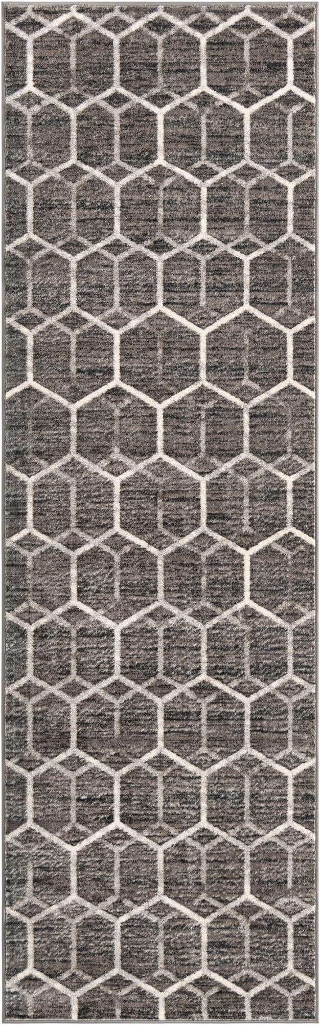 Grey 3' x 10' Matrix Trellis Runner Area Rug 100% Polyester Geometric Pattern Modern Carpet for Living, Dining, Bedroom, Office for Sale at Rug Engine