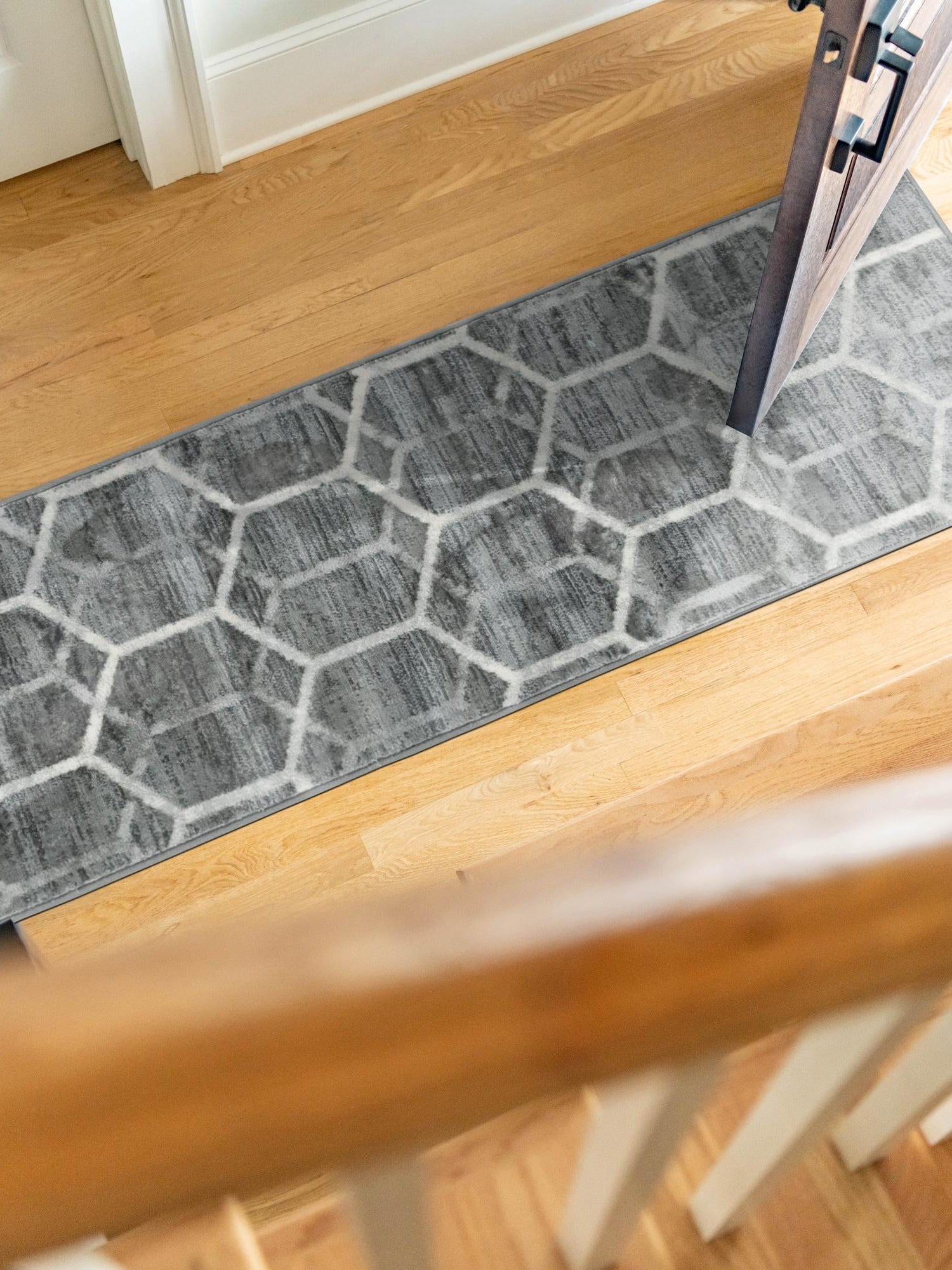 Grey 2' x 6' 1 Matrix Trellis Runner Area Rug 100% Polyester Geometric Pattern Modern Carpet for Living, Dining, Bedroom, Office for Sale at Rug Engine