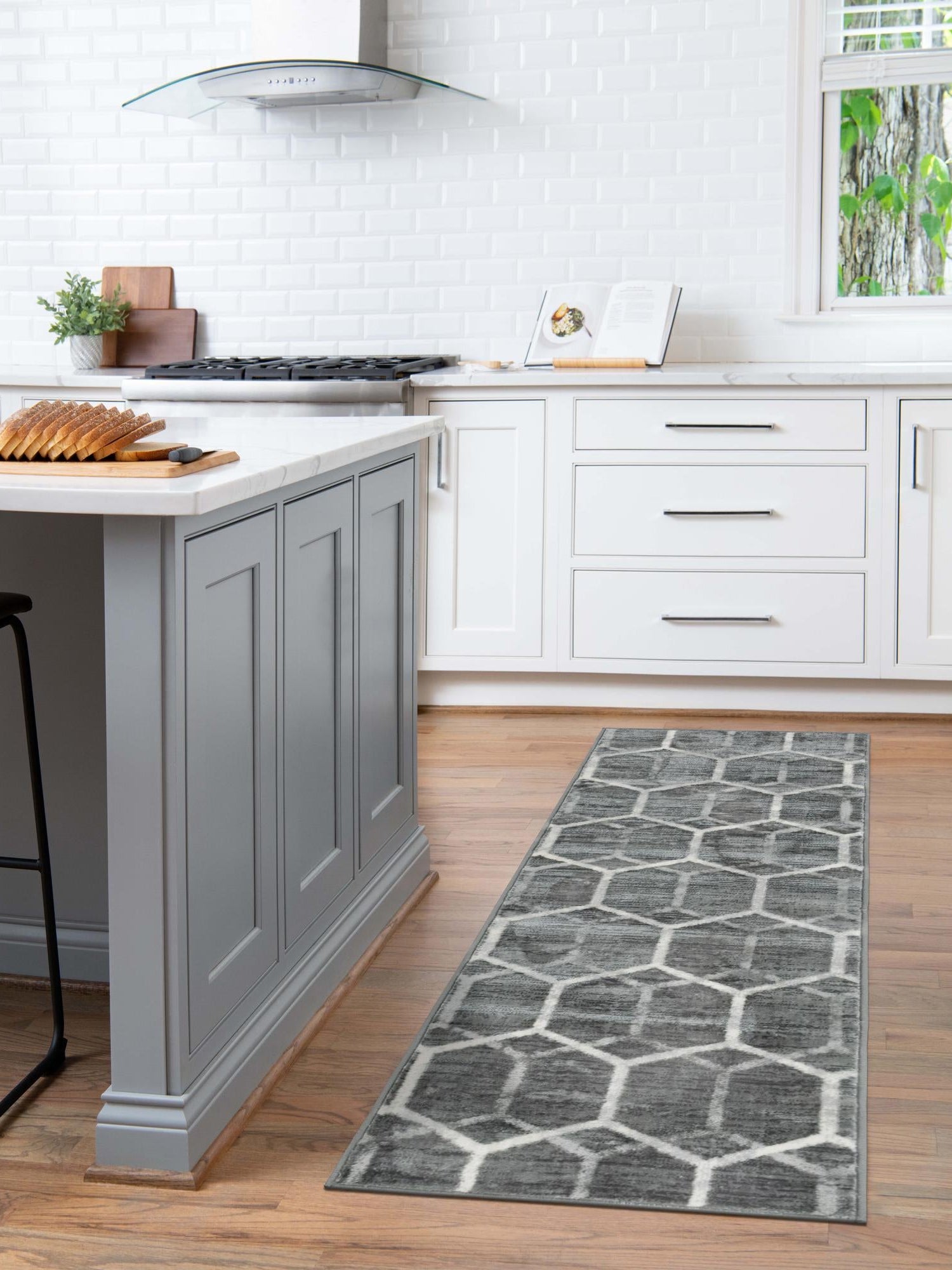 Grey 2' 11 x 19' 8 Matrix Trellis Runner Area Rug 100% Polyester Geometric Pattern Modern Carpet for Living, Dining, Bedroom, Office for Sale at Rug Engine