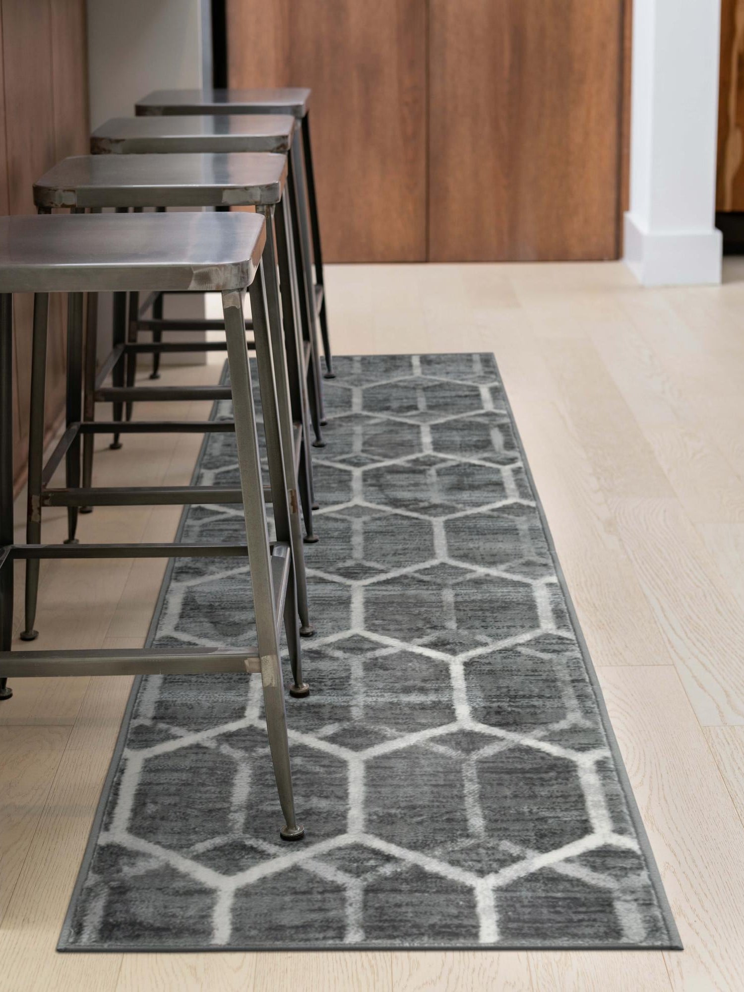 Grey 2' x 8' Matrix Trellis Runner Area Rug 100% Polyester Geometric Pattern Modern Carpet for Living, Dining, Bedroom, Office for Sale at Rug Engine