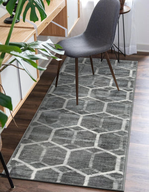 Grey 2' x 6' 1 Matrix Trellis Runner Area Rug 100% Polyester Geometric Pattern Modern Carpet for Living, Dining, Bedroom, Office for Sale at Rug Engine