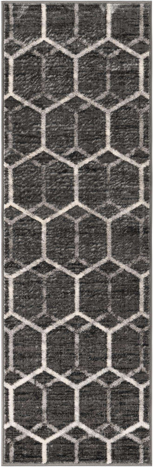 Grey 2' x 6' 1 Matrix Trellis Runner Area Rug 100% Polyester Geometric Pattern Modern Carpet for Living, Dining, Bedroom, Office for Sale at Rug Engine