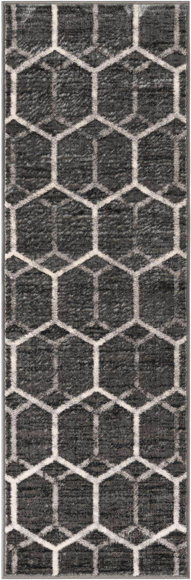 Grey 2' x 6' 1 Matrix Trellis Runner Area Rug 100% Polyester Geometric Pattern Modern Carpet for Living, Dining, Bedroom, Office for Sale at Rug Engine