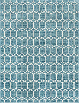 Blue 9' x 12' 2 Matrix Trellis Rectangle Area Rug 100% Polyester Geometric Pattern Modern Carpet for Living, Dining, Bedroom, Office for Sale at Rug Engine
