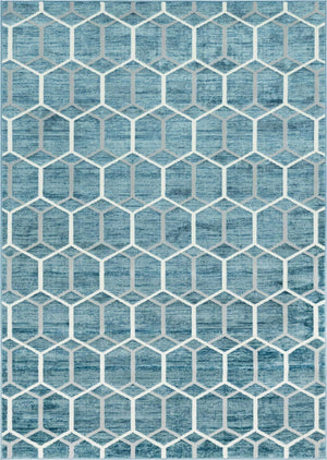 Blue 7' x 10' Matrix Trellis Rectangle Area Rug 100% Polyester Geometric Pattern Modern Carpet for Living, Dining, Bedroom, Office for Sale at Rug Engine
