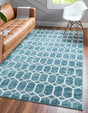 Blue 7' x 10' Matrix Trellis Rectangle Area Rug 100% Polyester Geometric Pattern Modern Carpet for Living, Dining, Bedroom, Office for Sale at Rug Engine
