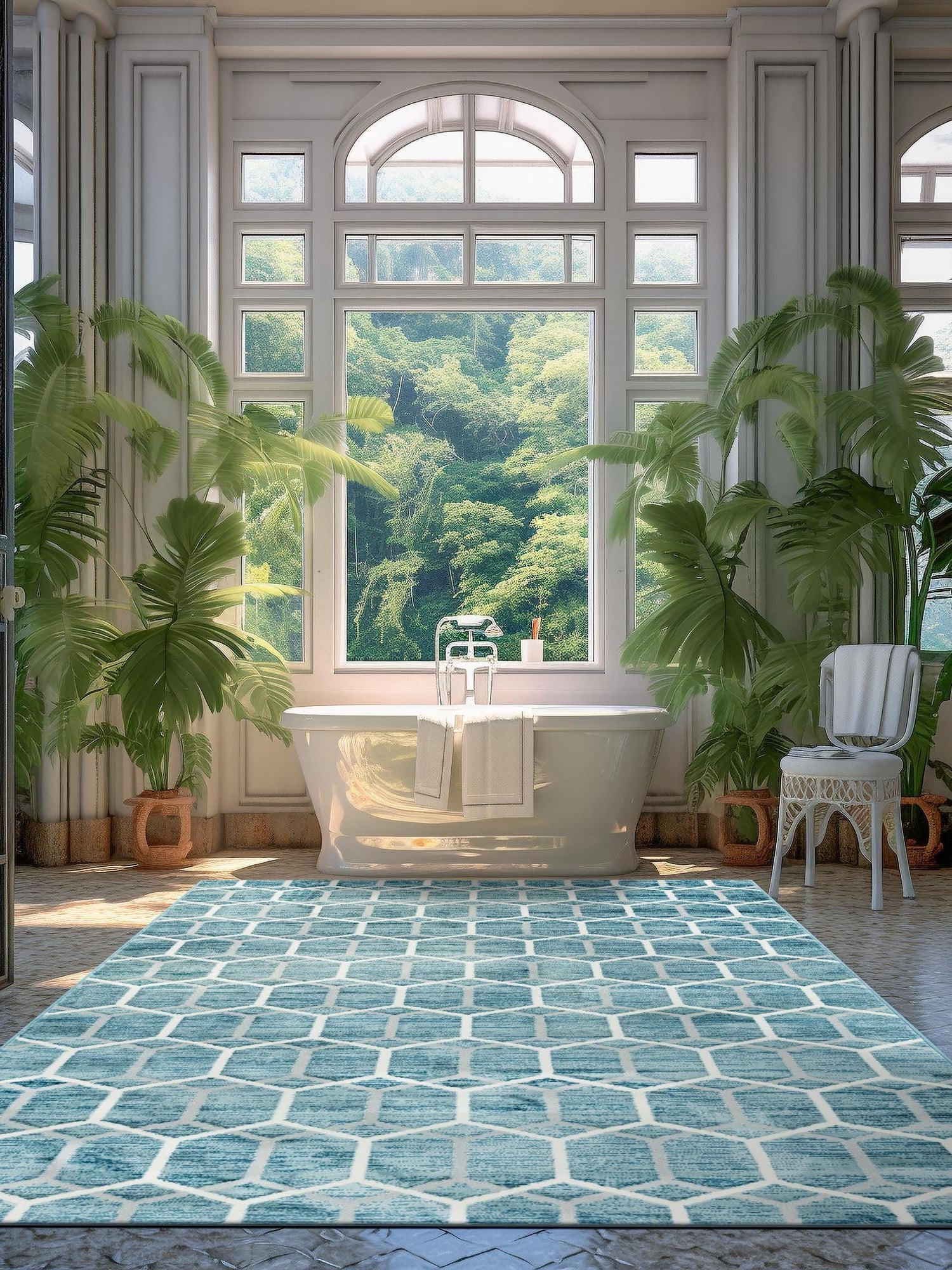 Blue 7' x 10' Matrix Trellis Rectangle Area Rug 100% Polyester Geometric Pattern Modern Carpet for Living, Dining, Bedroom, Office for Sale at Rug Engine