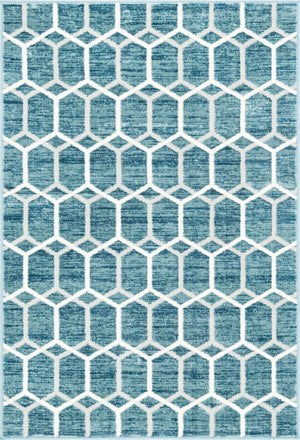 Blue 4' 1 x 6' 1 Matrix Trellis Rectangle Area Rug 100% Polyester Geometric Pattern Modern Carpet for Living, Dining, Bedroom, Office for Sale at Rug Engine