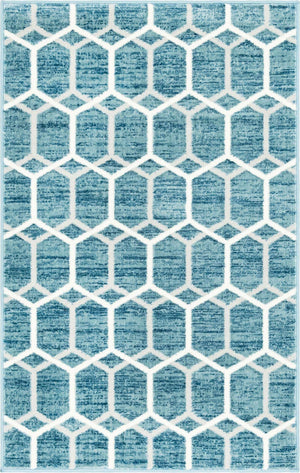 Blue 3' 3 x 5' 3 Matrix Trellis Rectangle Area Rug 100% Polyester Geometric Pattern Modern Carpet for Living, Dining, Bedroom, Office for Sale at Rug Engine
