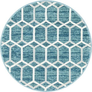 Blue 3' 3 x 3' 3 Matrix Trellis Round Area Rug 100% Polyester Geometric Pattern Modern Carpet for Living, Dining, Bedroom, Office for Sale at Rug Engine