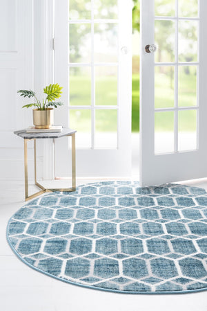 Blue 3' 3 x 3' 3 Matrix Trellis Round Area Rug 100% Polyester Geometric Pattern Modern Carpet for Living, Dining, Bedroom, Office for Sale at Rug Engine