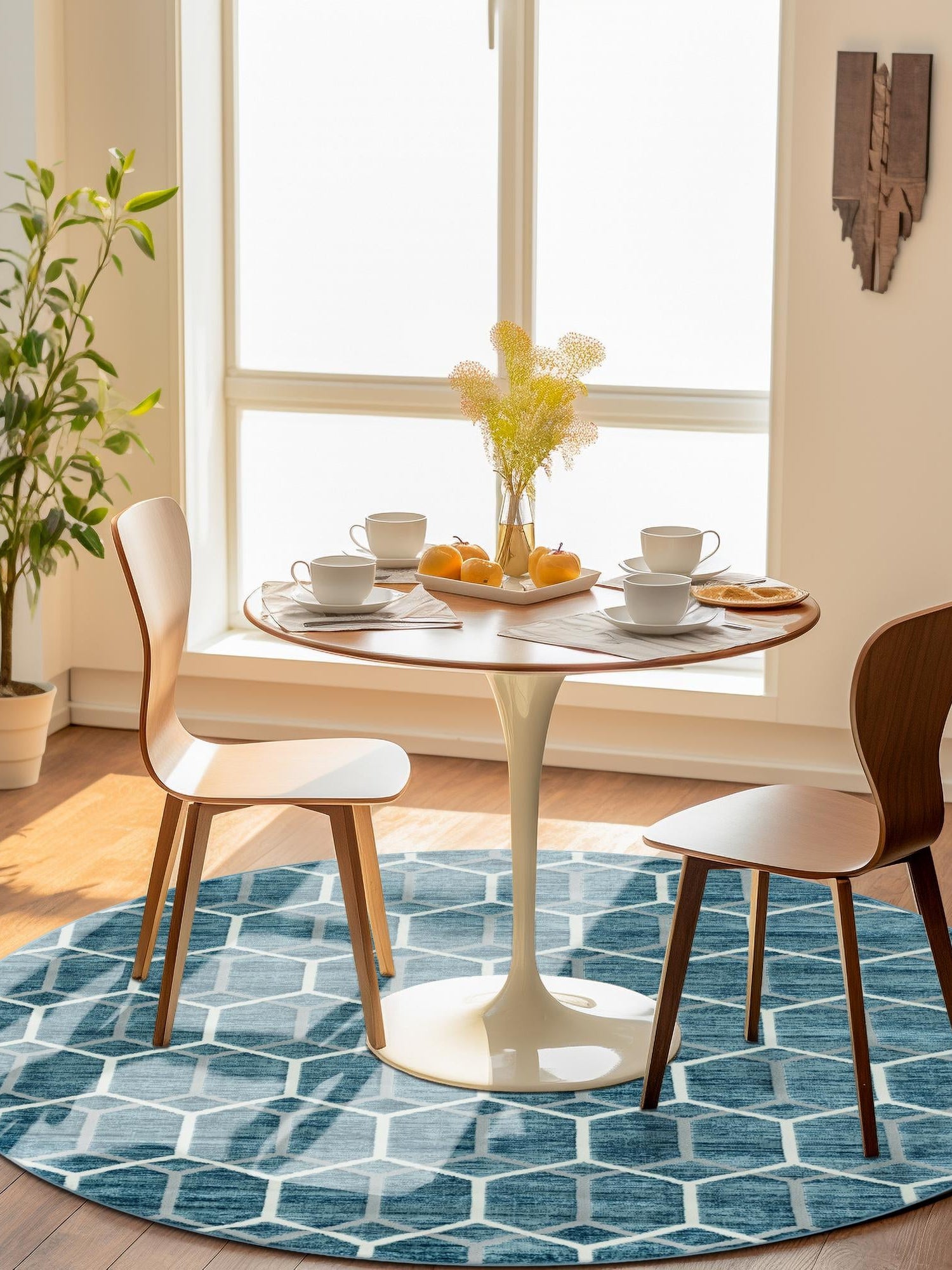 Blue 3' 3 x 3' 3 Matrix Trellis Round Area Rug 100% Polyester Geometric Pattern Modern Carpet for Living, Dining, Bedroom, Office for Sale at Rug Engine