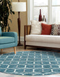 Blue 7' x 7' Matrix Trellis Round Area Rug 100% Polyester Geometric Pattern Modern Carpet for Living, Dining, Bedroom, Office for Sale at Rug Engine
