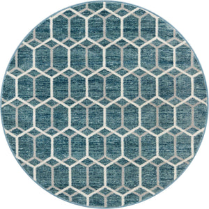 Blue 5' x 5' Matrix Trellis Round Area Rug 100% Polyester Geometric Pattern Modern Carpet for Living, Dining, Bedroom, Office for Sale at Rug Engine