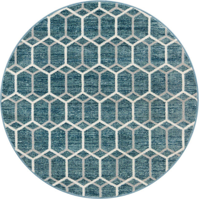 Blue 5' x 5' Matrix Trellis Round Area Rug 100% Polyester Geometric Pattern Modern Carpet for Living, Dining, Bedroom, Office for Sale at Rug Engine