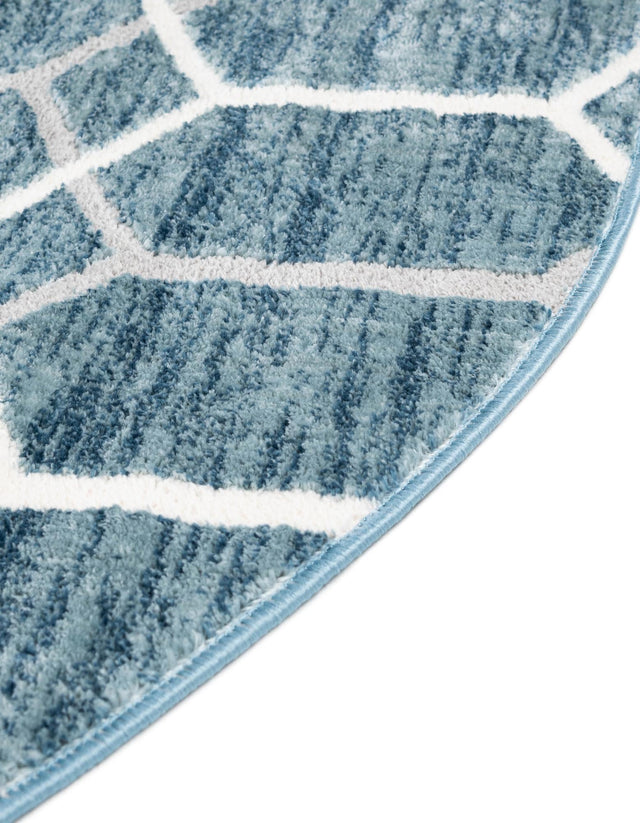 Blue 7' x 7' Matrix Trellis Round Area Rug 100% Polyester Geometric Pattern Modern Carpet for Living, Dining, Bedroom, Office for Sale at Rug Engine