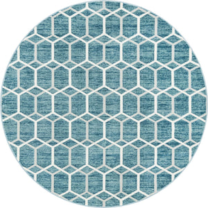 Blue 8' x 8' Matrix Trellis Round Area Rug 100% Polyester Geometric Pattern Modern Carpet for Living, Dining, Bedroom, Office for Sale at Rug Engine