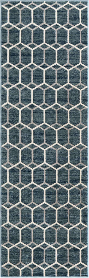 Blue 3' x 10' Matrix Trellis Runner Area Rug 100% Polyester Geometric Pattern Modern Carpet for Living, Dining, Bedroom, Office for Sale at Rug Engine