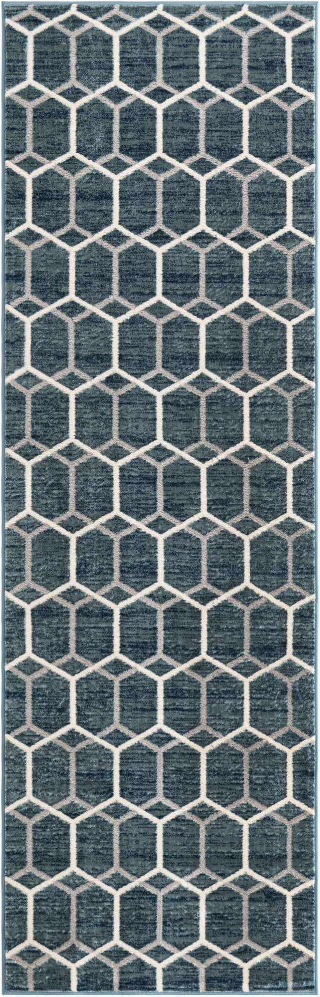 Blue 3' x 10' Matrix Trellis Runner Area Rug 100% Polyester Geometric Pattern Modern Carpet for Living, Dining, Bedroom, Office for Sale at Rug Engine