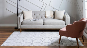 White 9' x 12' 2 Matrix Trellis Rectangle Area Rug 100% Polyester Geometric Pattern Modern Carpet for Living, Dining, Bedroom, Office for Sale at Rug Engine