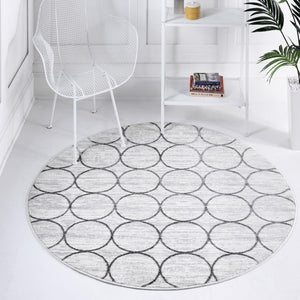White 7' x 7' Matrix Trellis Round Area Rug 100% Polyester Geometric Pattern Modern Carpet for Living, Dining, Bedroom, Office for Sale at Rug Engine