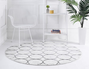 White 7' x 7' Matrix Trellis Round Area Rug 100% Polyester Geometric Pattern Modern Carpet for Living, Dining, Bedroom, Office for Sale at Rug Engine
