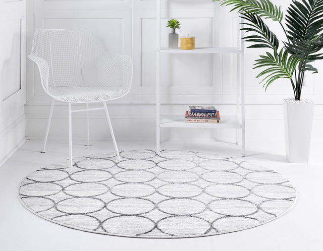 White 7' x 7' Matrix Trellis Round Area Rug 100% Polyester Geometric Pattern Modern Carpet for Living, Dining, Bedroom, Office for Sale at Rug Engine