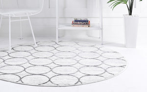 White 7' x 7' Matrix Trellis Round Area Rug 100% Polyester Geometric Pattern Modern Carpet for Living, Dining, Bedroom, Office for Sale at Rug Engine
